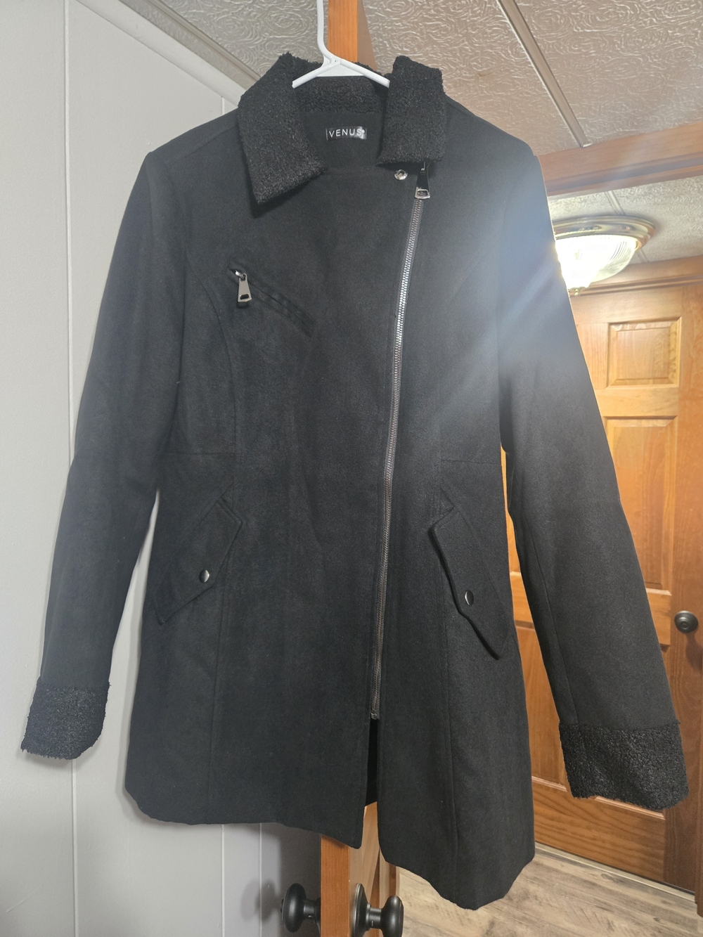 Venus Black Asymmetrical Zip Women's Coat